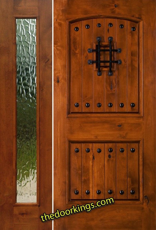 sw83 knotty alder wood door with one flemish sidelite